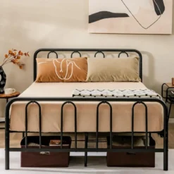 Metallbett Bettgestell für 190 x 140 cm Matratze Doppelbettgestell mit Lattenrost& Stauraum