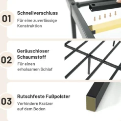 Metall-Bettgestell in Full Size Plattformbett für Matratze Stauraum unter dem Bett Schwarz