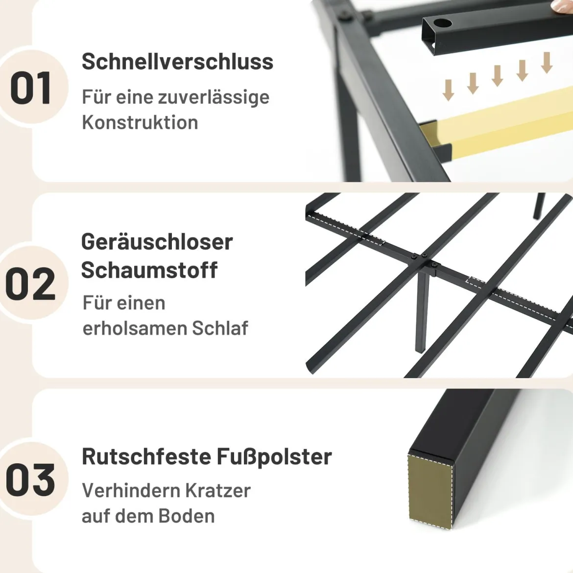 Metall-Bettgestell in Full Size Plattformbett für Matratze Stauraum unter dem Bett Schwarz