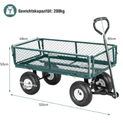 Metall Bollerwagen mit Abnehmbaren Seitenteilen & Griff & 25 cm Gummirädern Transportwagen