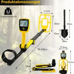 Metalldetektor 4 Modi Metallsuchgerät mit multifunktionellem Spaten Gelb + Schwarz