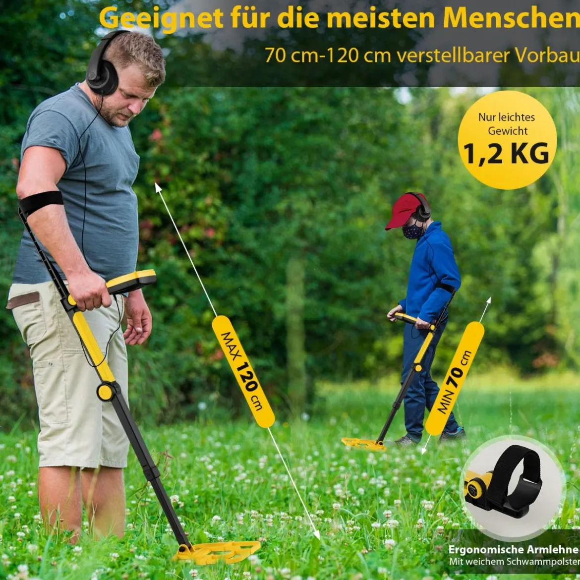 Metalldetektor 4 Modi Metallsuchgerät mit multifunktionellem Spaten Gelb + Schwarz