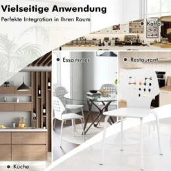 Metall Esszimmerstuhl Set von 4 Moderner Küchenstuhl mit durchbrochenem Rückenlehne Weiß