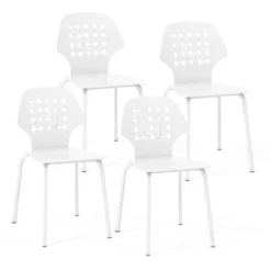 Metall Esszimmerstuhl Set von 4 Moderner Küchenstuhl mit durchbrochenem Rückenlehne Weiß
