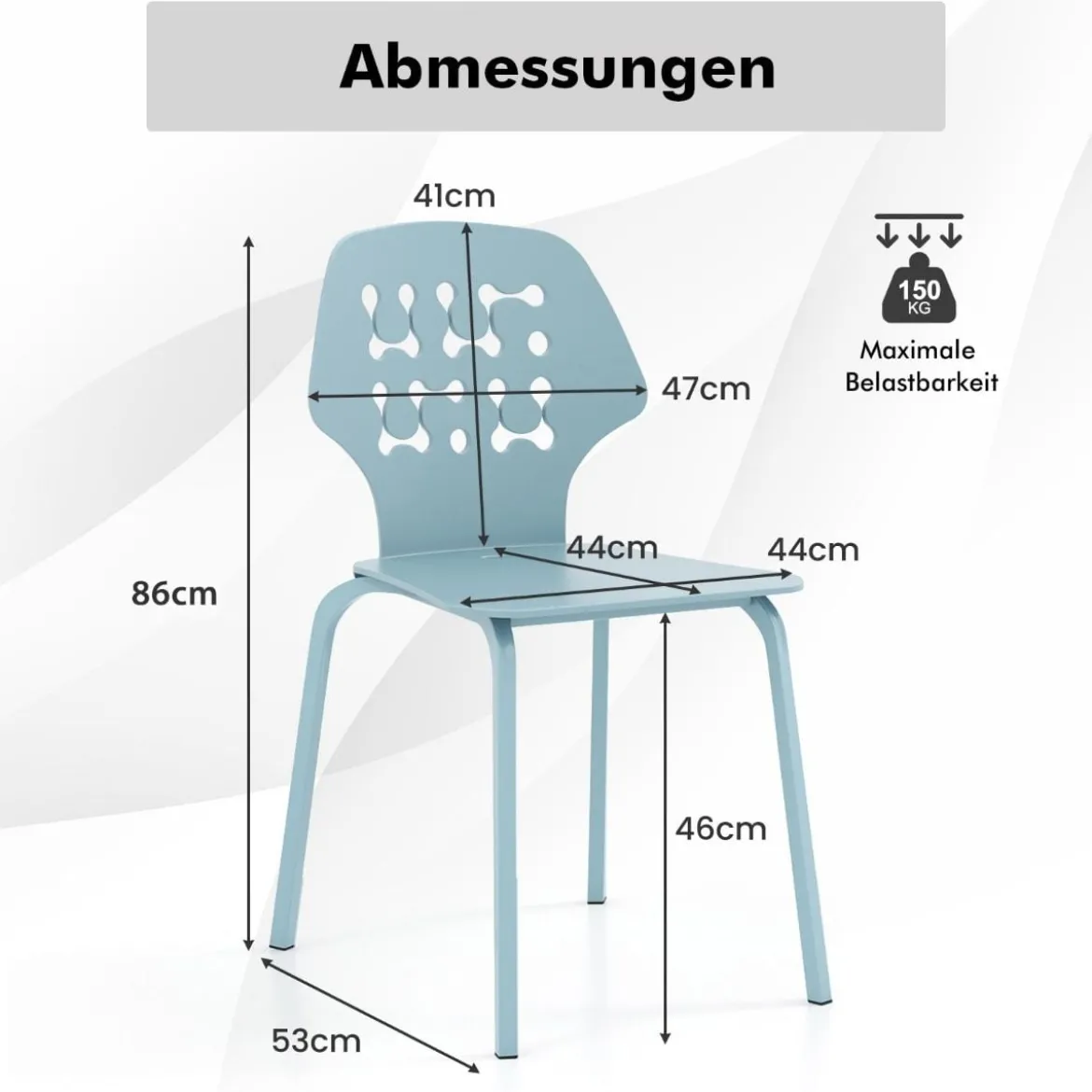 Metall Esszimmerstuhl Set von 4 Moderner Küchenstuhl mit durchbrochenem Rückenlehne Blau