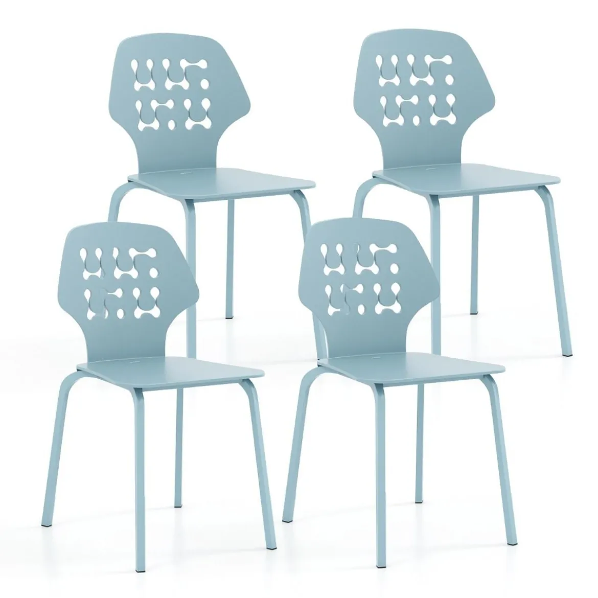 Metall Esszimmerstuhl Set von 4 Moderner Küchenstuhl mit durchbrochenem Rückenlehne Blau