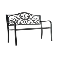 Metall Gartenbank für 2 Sitzer mit Rückenlehne & Armlehne Sitzbank Parkbank Eisenbank