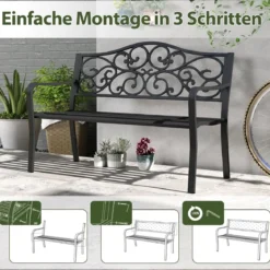 Metall Gartenbank für 2 Sitzer mit Rückenlehne & Armlehne Sitzbank Parkbank Eisenbank