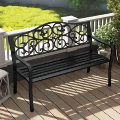 Metall Gartenbank für 2 Sitzer mit Rückenlehne & Armlehne Sitzbank Parkbank Eisenbank