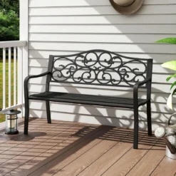 Metall Gartenbank für 2 Sitzer mit Rückenlehne & Armlehne Sitzbank Parkbank Eisenbank