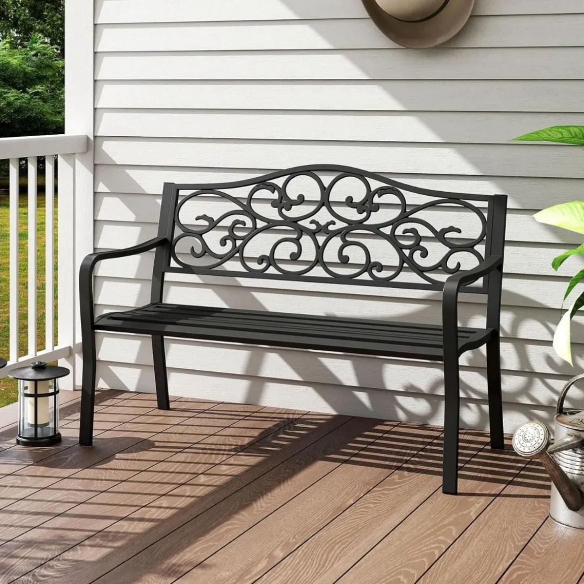 Metall Gartenbank für 2 Sitzer mit Rückenlehne & Armlehne Sitzbank Parkbank Eisenbank