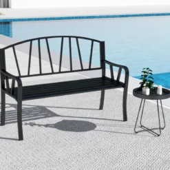 Metall Gartenbank für 2 Sitzer mit Rückenlehne & Armlehne Wetterfeste Sitzbank Metallbank