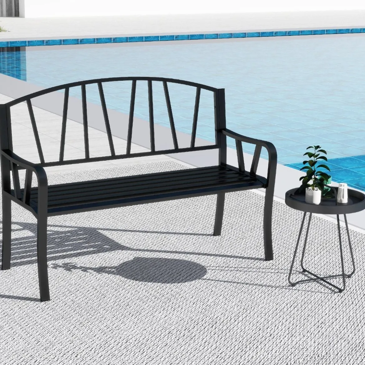 Metall Gartenbank für 2 Sitzer mit Rückenlehne & Armlehne Wetterfeste Sitzbank Metallbank