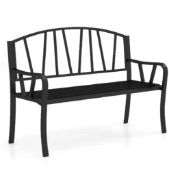Metall Gartenbank für 2 Sitzer mit Rückenlehne & Armlehne Wetterfeste Sitzbank Metallbank