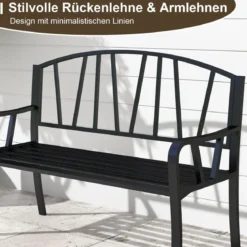 Metall Gartenbank für 2 Sitzer mit Rückenlehne & Armlehne Wetterfeste Sitzbank Metallbank