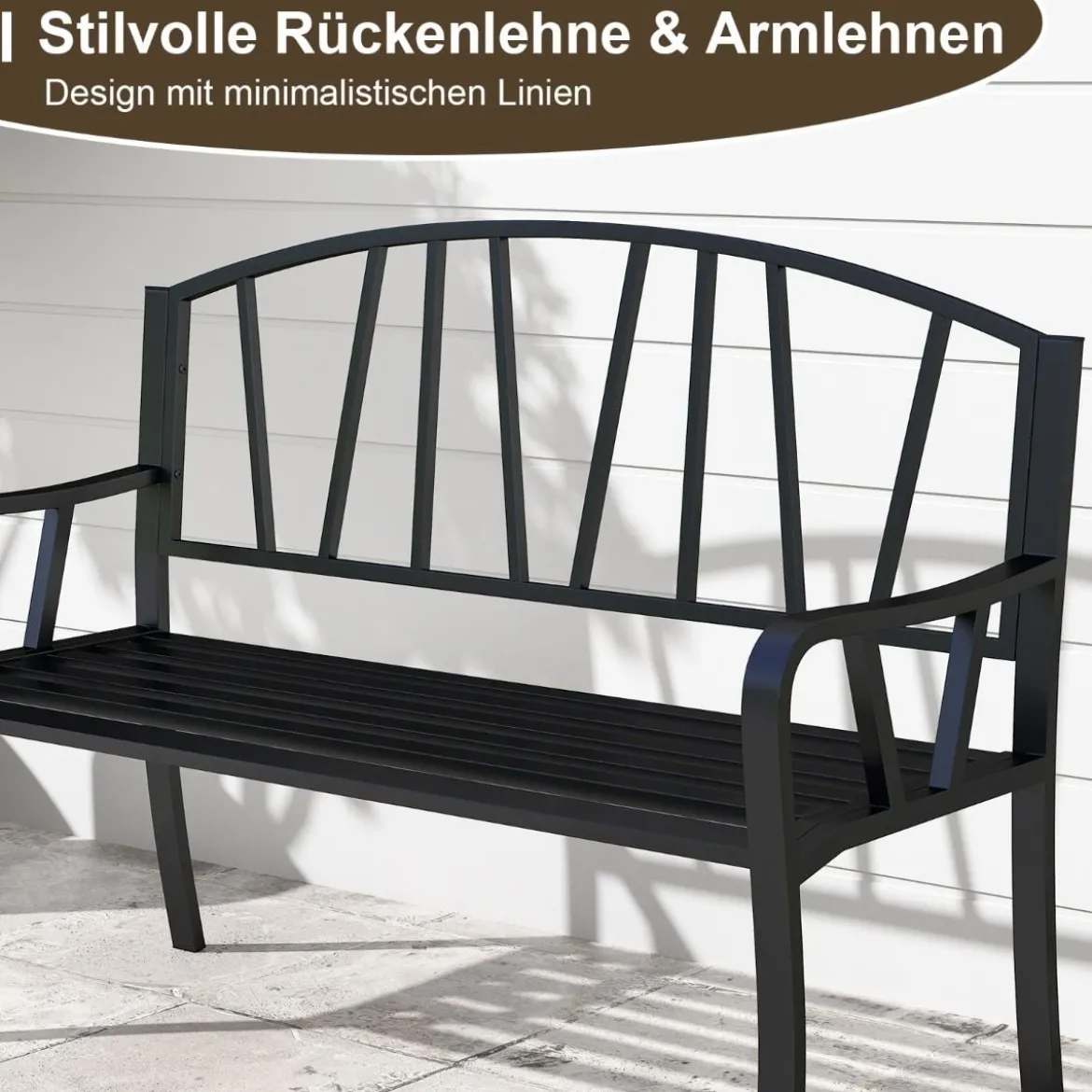 Metall Gartenbank für 2 Sitzer mit Rückenlehne & Armlehne Wetterfeste Sitzbank Metallbank