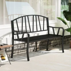 Metall Gartenbank für 2 Sitzer mit Rückenlehne & Armlehne Wetterfeste Sitzbank Metallbank