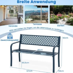 Metall Gartenbank Wetterfeste Sitzbank für 2 Personen Balkonbank mit Rückenlehne