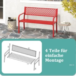 Metall Gartenbank Wetterfeste Sitzbank für 2 Personen Balkonbank mit Rückenlehne