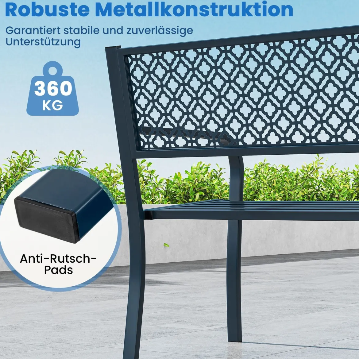 Metall Gartenbank Wetterfeste Sitzbank für 2 Personen Balkonbank mit Rückenlehne