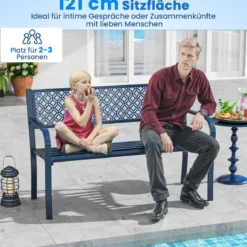 Metall Gartenbank Wetterfeste Sitzbank für 2 Personen Balkonbank mit Rückenlehne