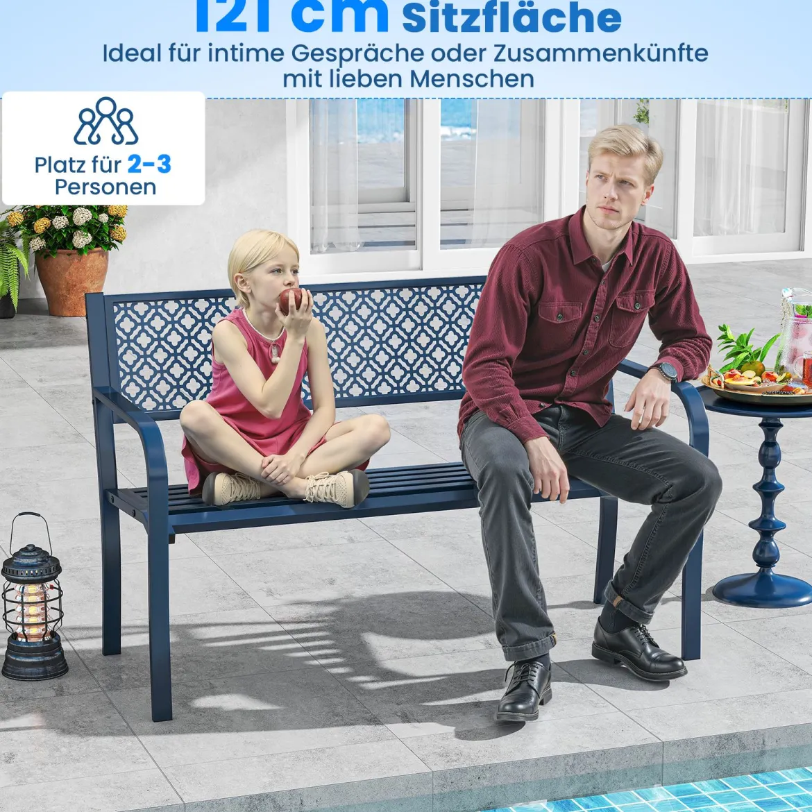 Metall Gartenbank Wetterfeste Sitzbank für 2 Personen Balkonbank mit Rückenlehne