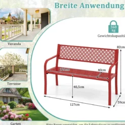 Metall Gartenbank Wetterfeste Sitzbank für 2 Personen Balkonbank mit Rückenlehne