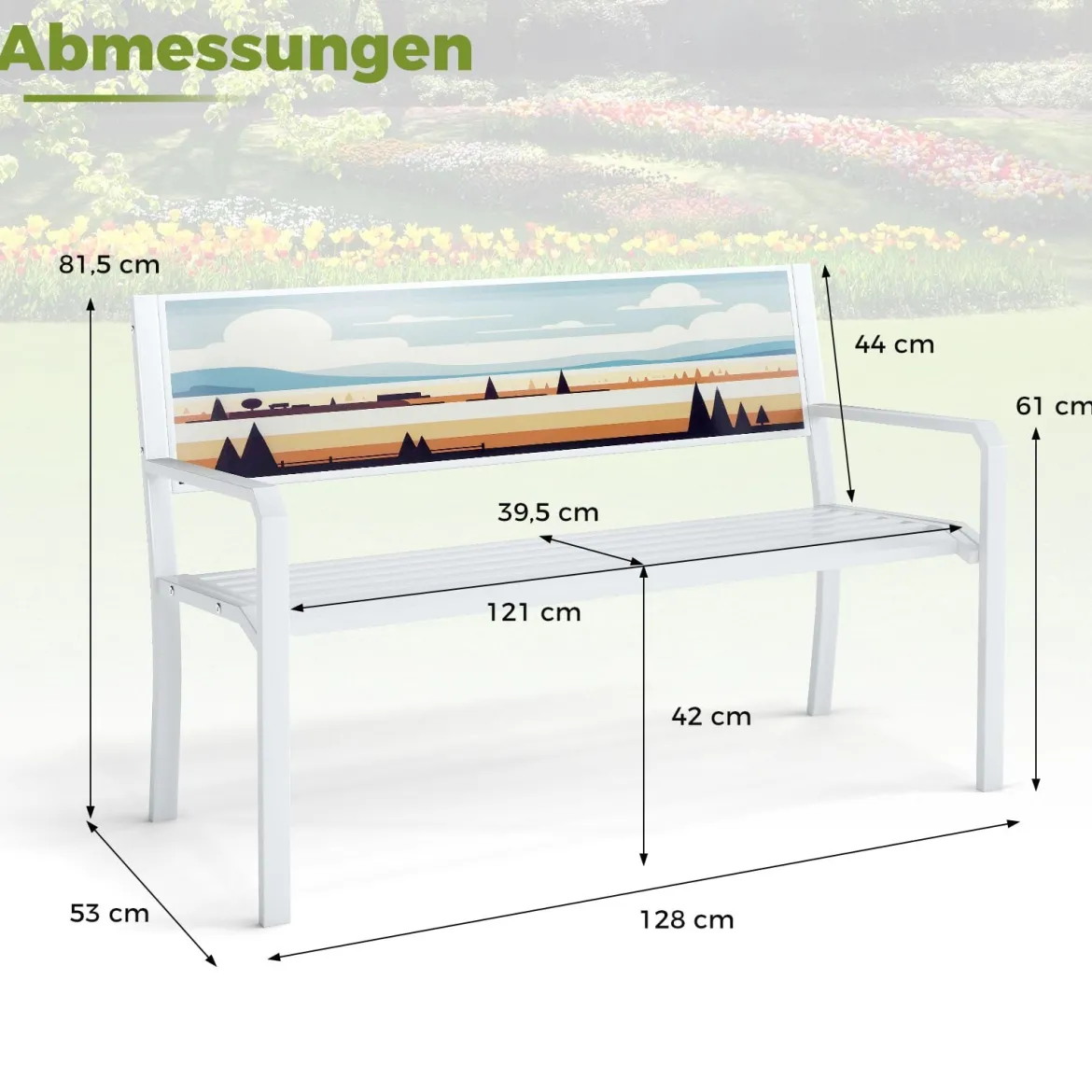Metall Gartenbank Wetterfeste Sitzbank für 2 Sitzer Parkbank bis 300 kg Belastbar Weiß