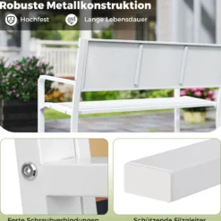 Metall Gartenbank Wetterfeste Sitzbank für 2 Sitzer Parkbank bis 300 kg Belastbar Weiß