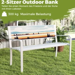 Metall Gartenbank Wetterfeste Sitzbank für 2 Sitzer Parkbank bis 300 kg Belastbar Weiß
