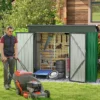 Metall Gartenhaus mit Vordertür & Seitentür & Pultdach Gerätehaus Geräteschuppen Grün