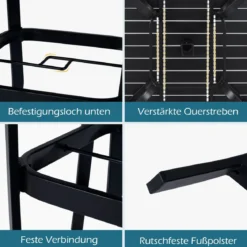 Metall Gartentisch mit Schirmloch Quadratischer Balkontisch für 4 Personen Terrassentisch Schwarz