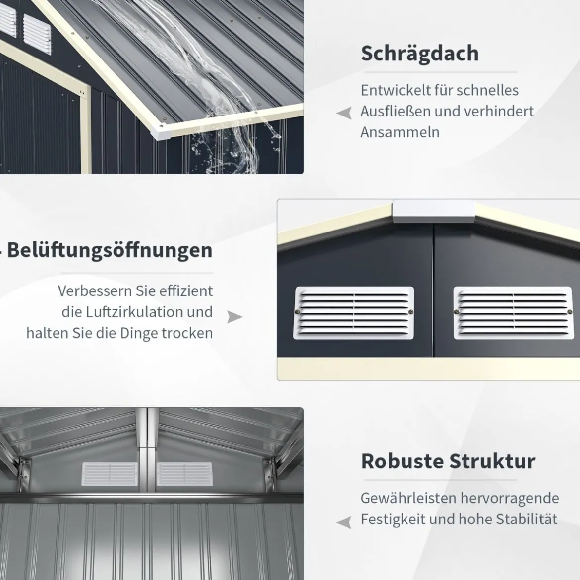 Metall Gerätehaus + 2 Erweitung Set Geräteschuppen mit 4 Luftschlitzen & Schiebetür Abschließbar Erweitert