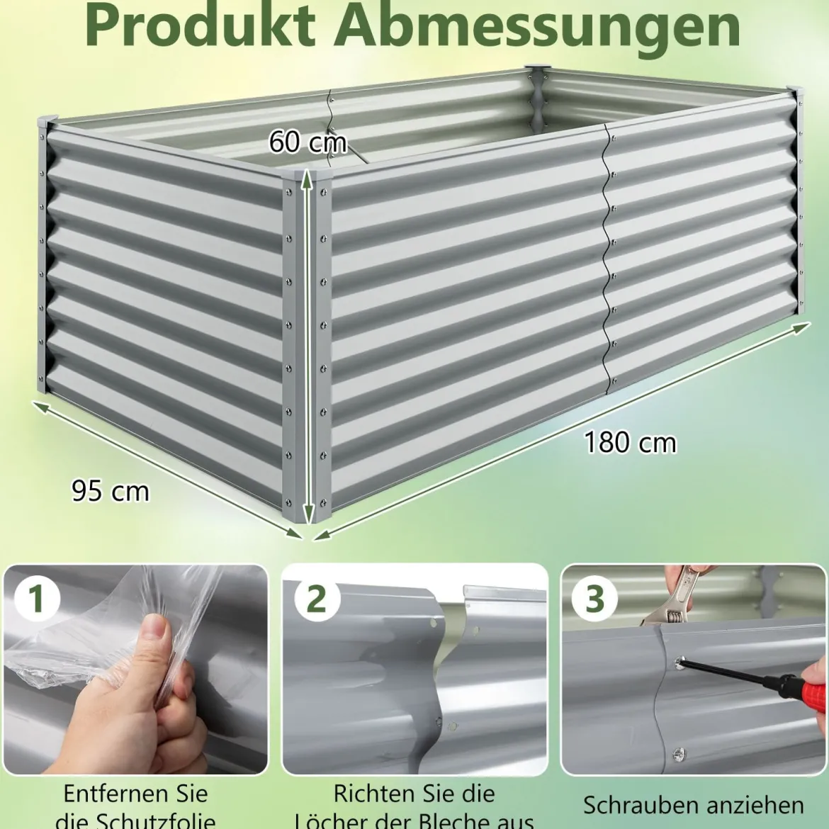 Metall Hochbeet Pflanzkasten Rechteckiges Frühbeet mit Verstärkter Stäbe & Offenem Boden