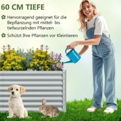 Metall Hochbeet Pflanzkasten Rechteckiges Frühbeet mit Verstärkter Stäbe & Offenem Boden
