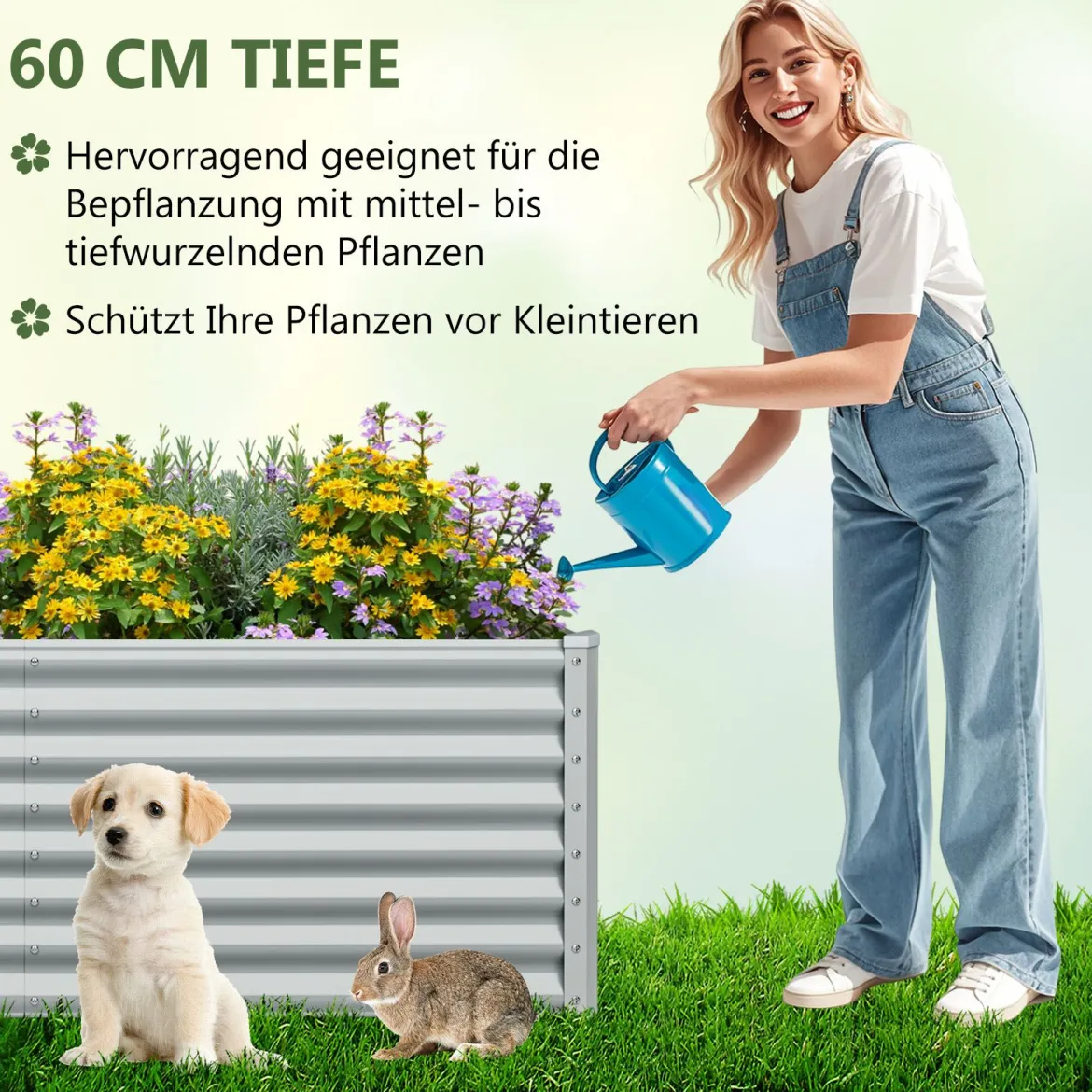 Metall Hochbeet Pflanzkasten Rechteckiges Frühbeet mit Verstärkter Stäbe & Offenem Boden