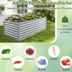 Metall Hochbeet Pflanzkasten Rechteckiges Frühbeet mit Verstärkter Stäbe & Offenem Boden