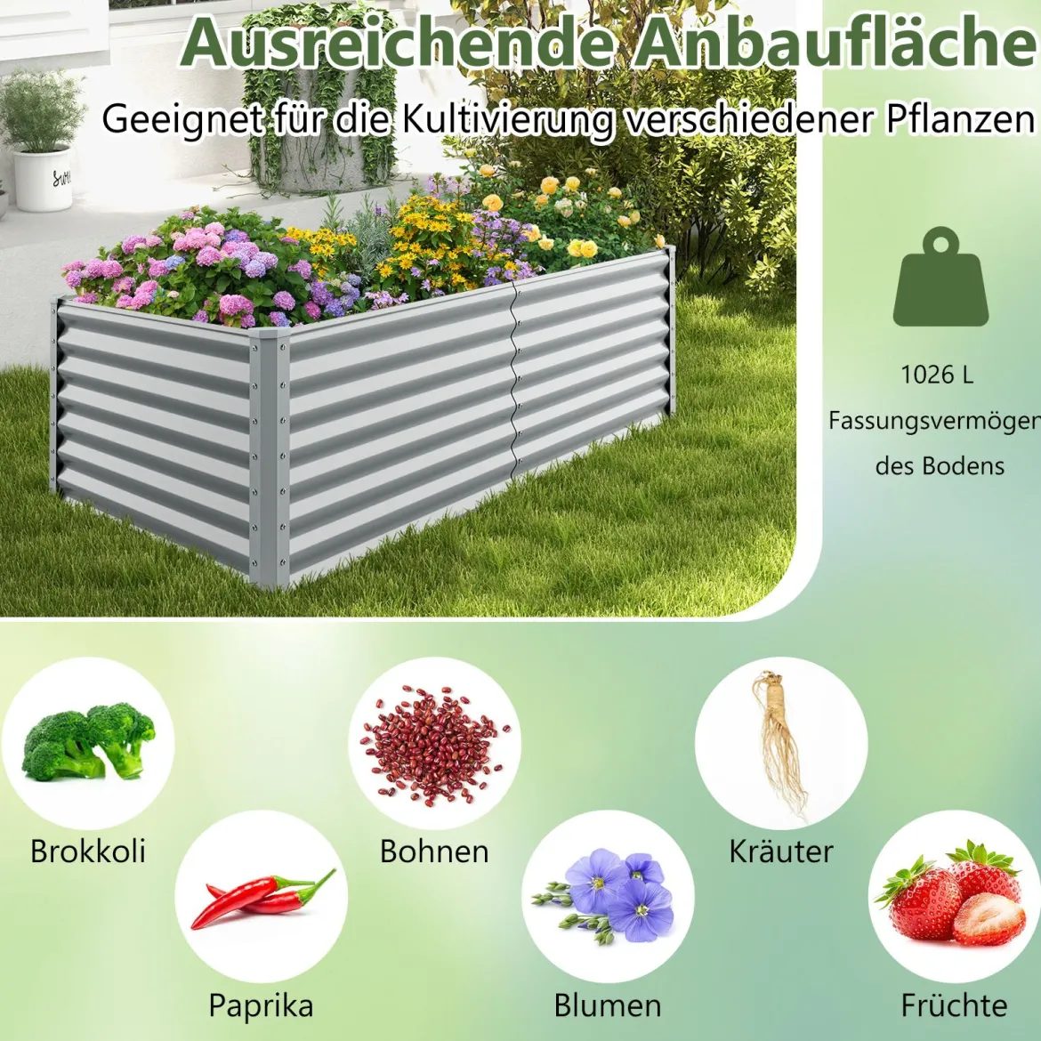 Metall Hochbeet Pflanzkasten Rechteckiges Frühbeet mit Verstärkter Stäbe & Offenem Boden