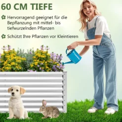 Metall Hochbeet Pflanzkasten Rechteckiges Frühbeet mit Verstärkter Stäbe & Offenem Boden