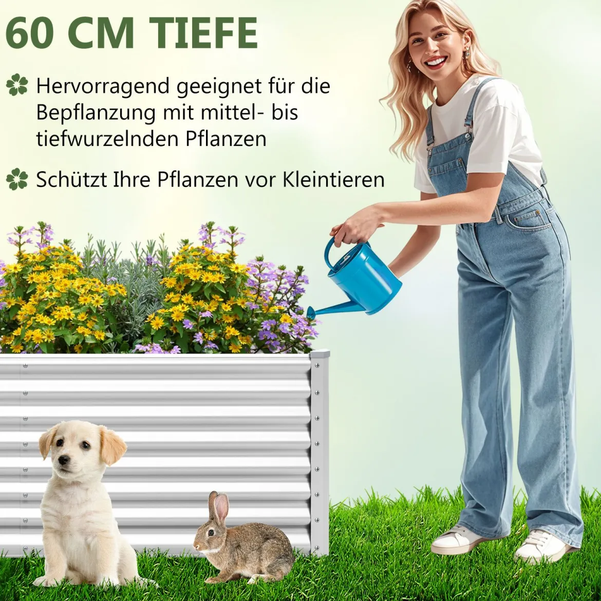 Metall Hochbeet Pflanzkasten Rechteckiges Frühbeet mit Verstärkter Stäbe & Offenem Boden