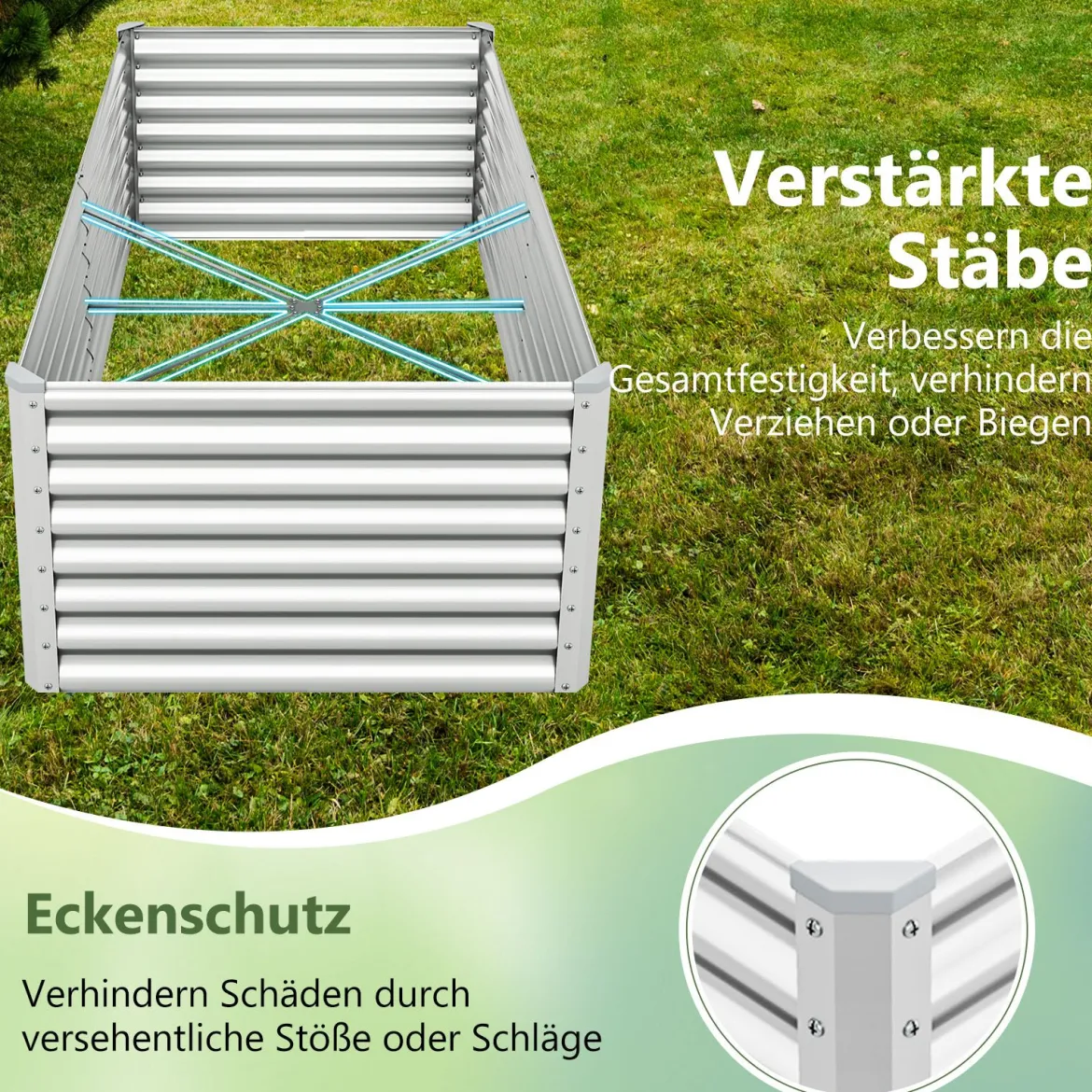 Metall Hochbeet Pflanzkasten Rechteckiges Frühbeet mit Verstärkter Stäbe & Offenem Boden