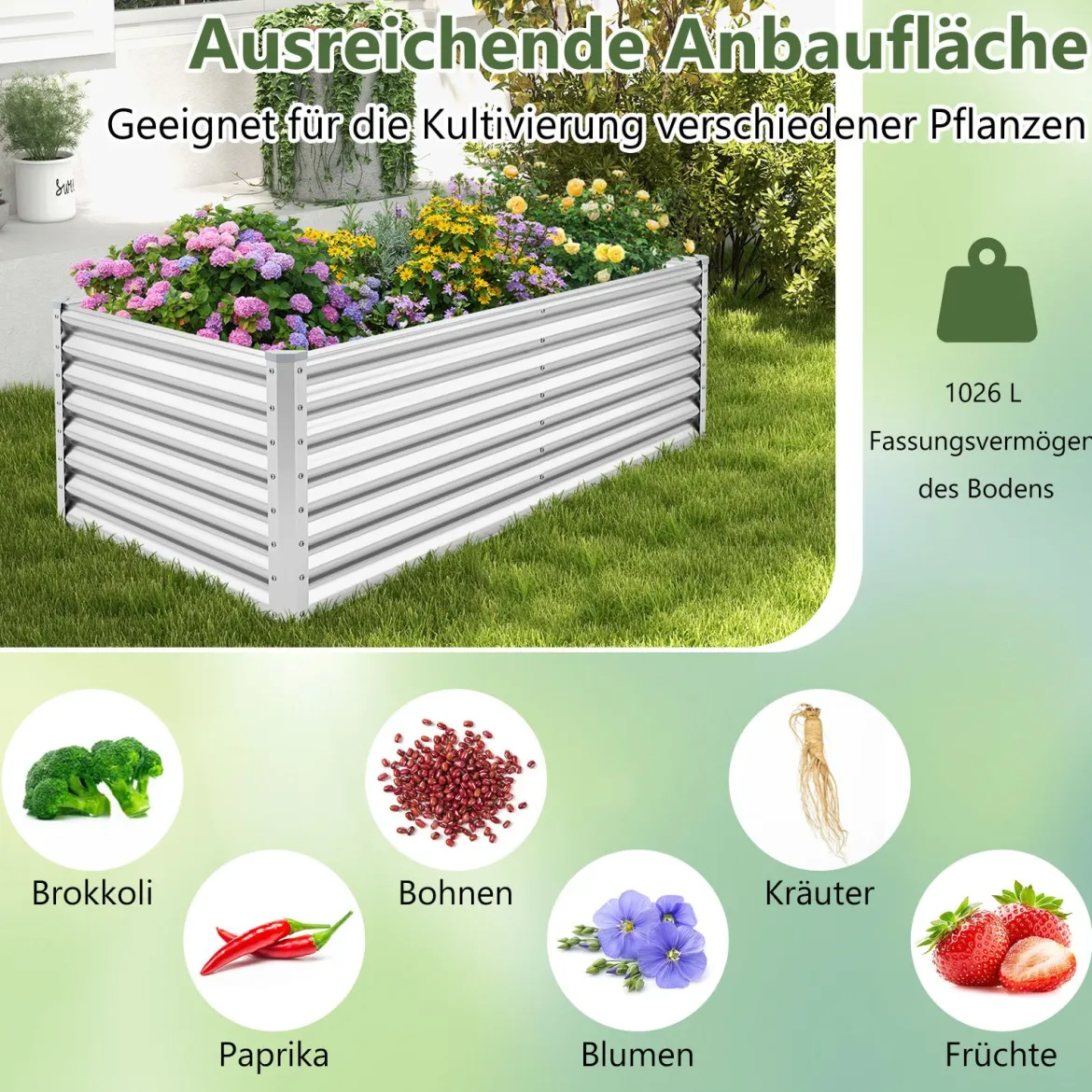 Metall Hochbeet Pflanzkasten Rechteckiges Frühbeet mit Verstärkter Stäbe & Offenem Boden