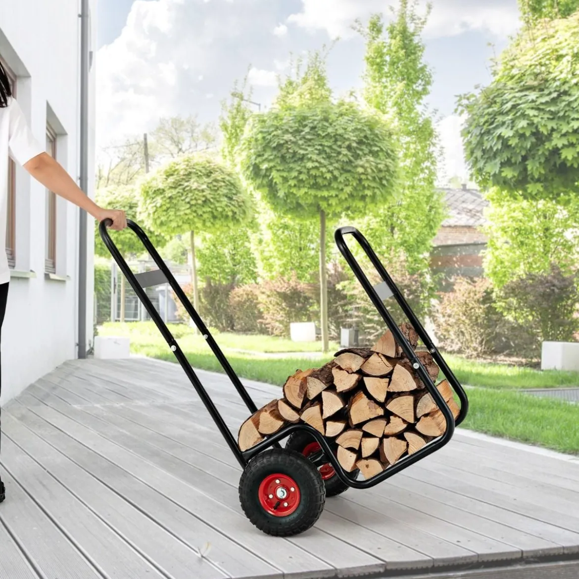 Metall Kaminholzwagen mit Rädern bis 100 kg Brennholzwagen Holzwagen Brennholzkarre