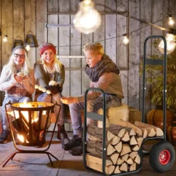 Metall Kaminholzwagen mit Rädern bis 100 kg Brennholzwagen Holzwagen Brennholzkarre