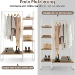 Metall Kleiderständer mit 4 Regalen Moderner Tragbarer Kleiderschrank-Organizer Natur