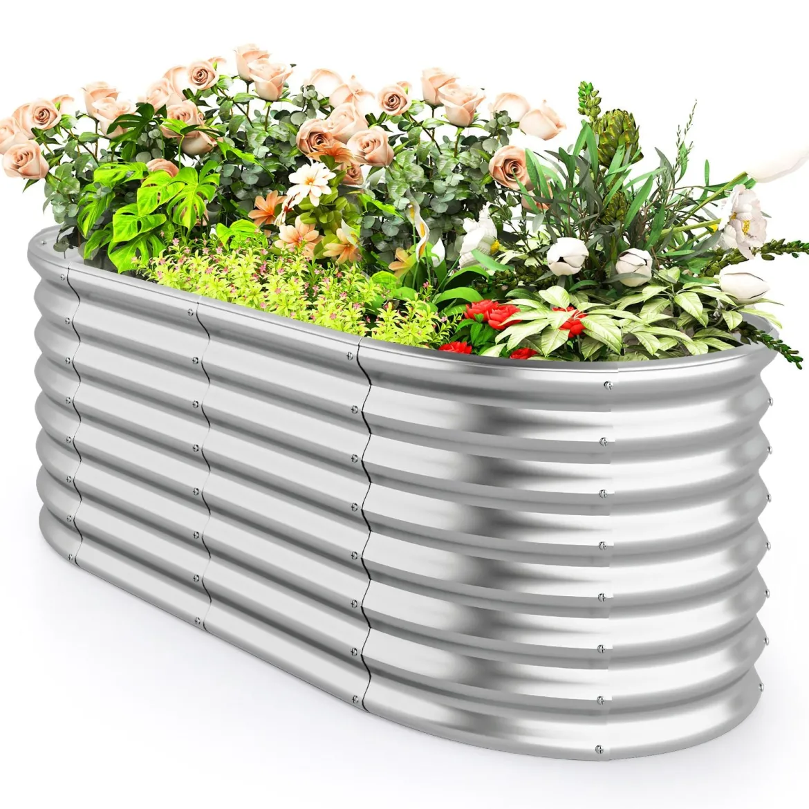 Metall Oval Hochbeet mit Offenem Boden Pflanzkasten Frühbeet Wellblech Blumenbeet