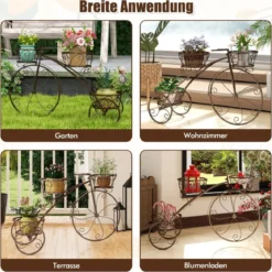 Metall Pflanzenständer mit Fahrrad-Design Blumenregal mit 3 Körben Blumenständer