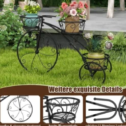 Metall Pflanzenständer mit Fahrrad-Design Blumenregal mit 3 Körben Blumenständer