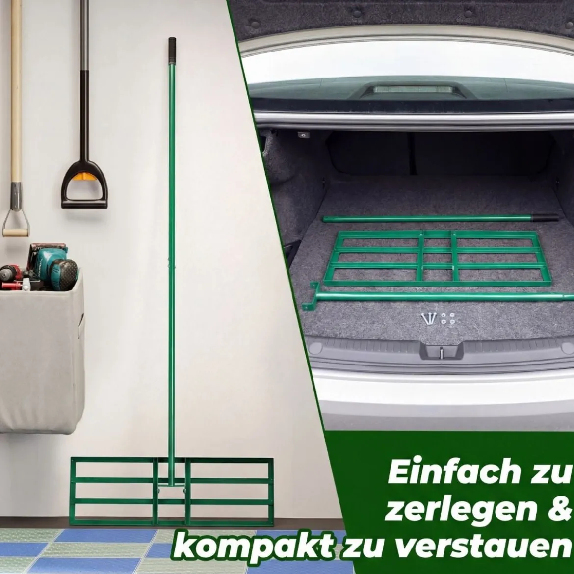 Metall Rasen Nivellierrechen mit Ergonomischem Griff für den Boden Rasenrechen 75 x 25 cm