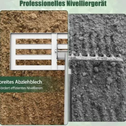 Metall Rasen Nivellierrechen mit Ergonomischem Griff für den Boden Rasenrechen 75 x 25 cm